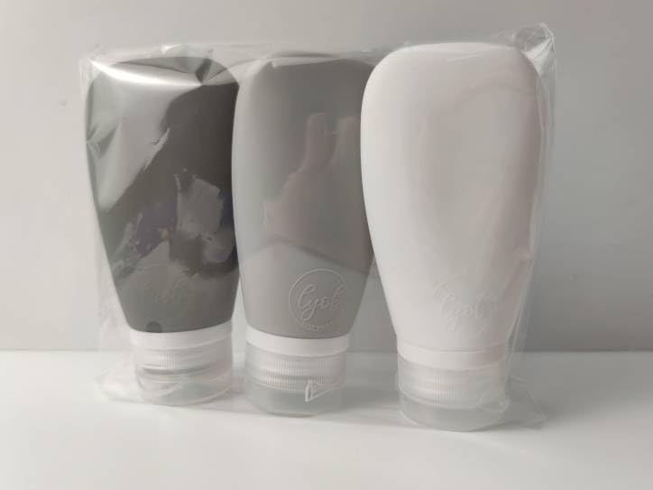 Travel Bottles for Toiletries, TSA Approved 3oz Leak Proof Silicone Refillable Squeeze Travel Size Containers BPA Free for Cleansers, Lotions, Shampoo 3-pk (Black-Gray-White) - Image 3