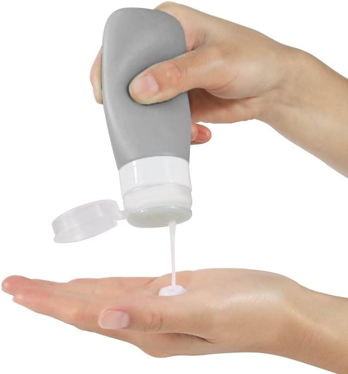 Travel Bottles for Toiletries, TSA Approved 3oz Leak Proof Silicone Refillable Squeeze Travel Size Containers BPA Free for Cleansers, Lotions, Shampoo 3-pk (Black-Gray-White) - Image 6